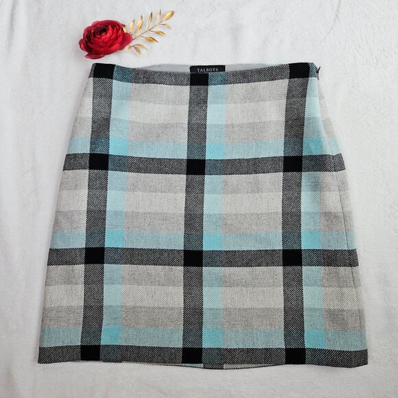 Talbots Wool Blend Plaid Blue Gray Academia Preppy School Girl Size 4 Petite - Picture 1 of 8